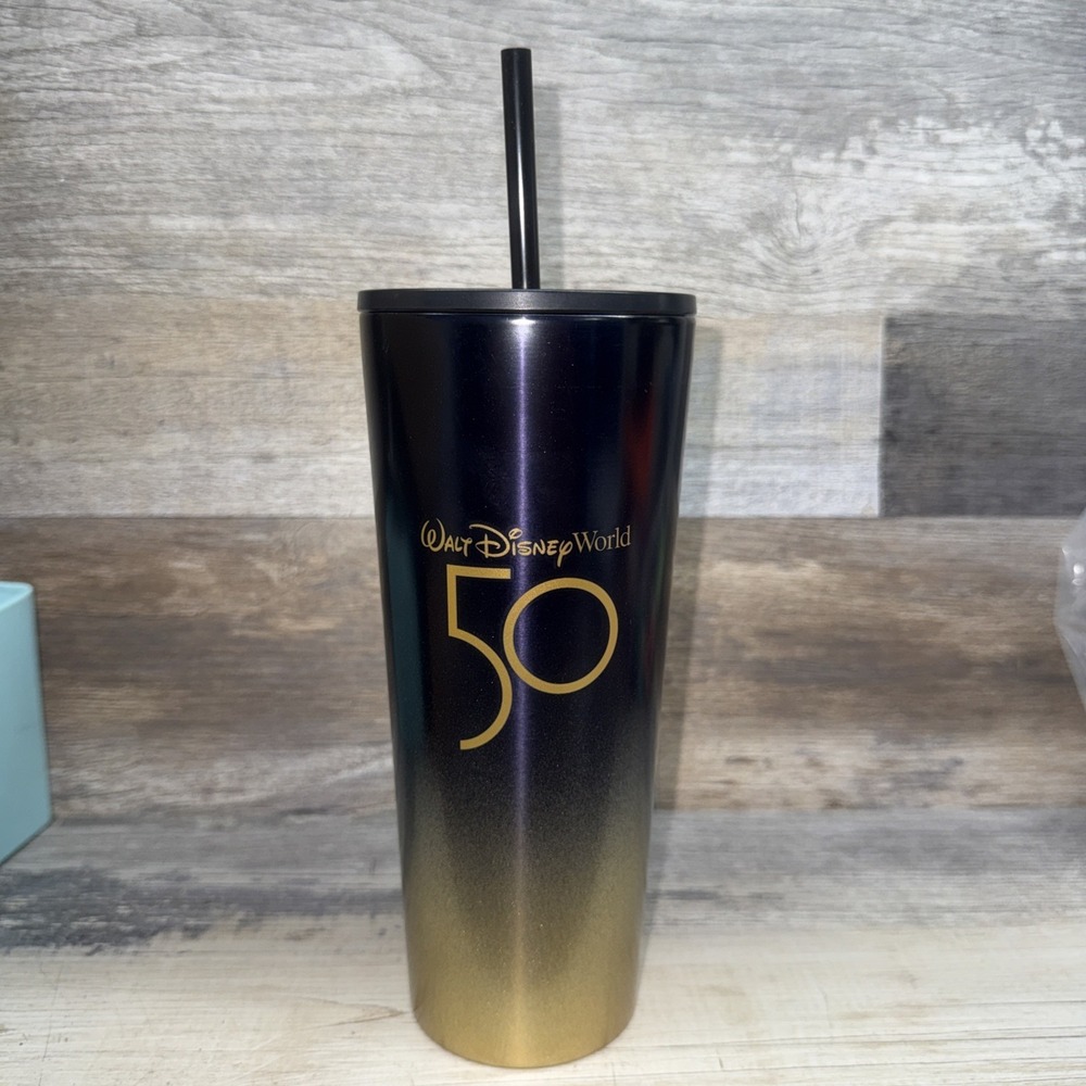 Walt Disney World 50th Anniversary Starbucks Tumbler Cup Mug New Black And Gold